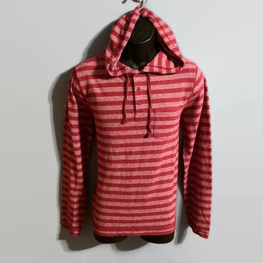 Aeropostale Mens Red/White Striped Hoodie Sweatshirt